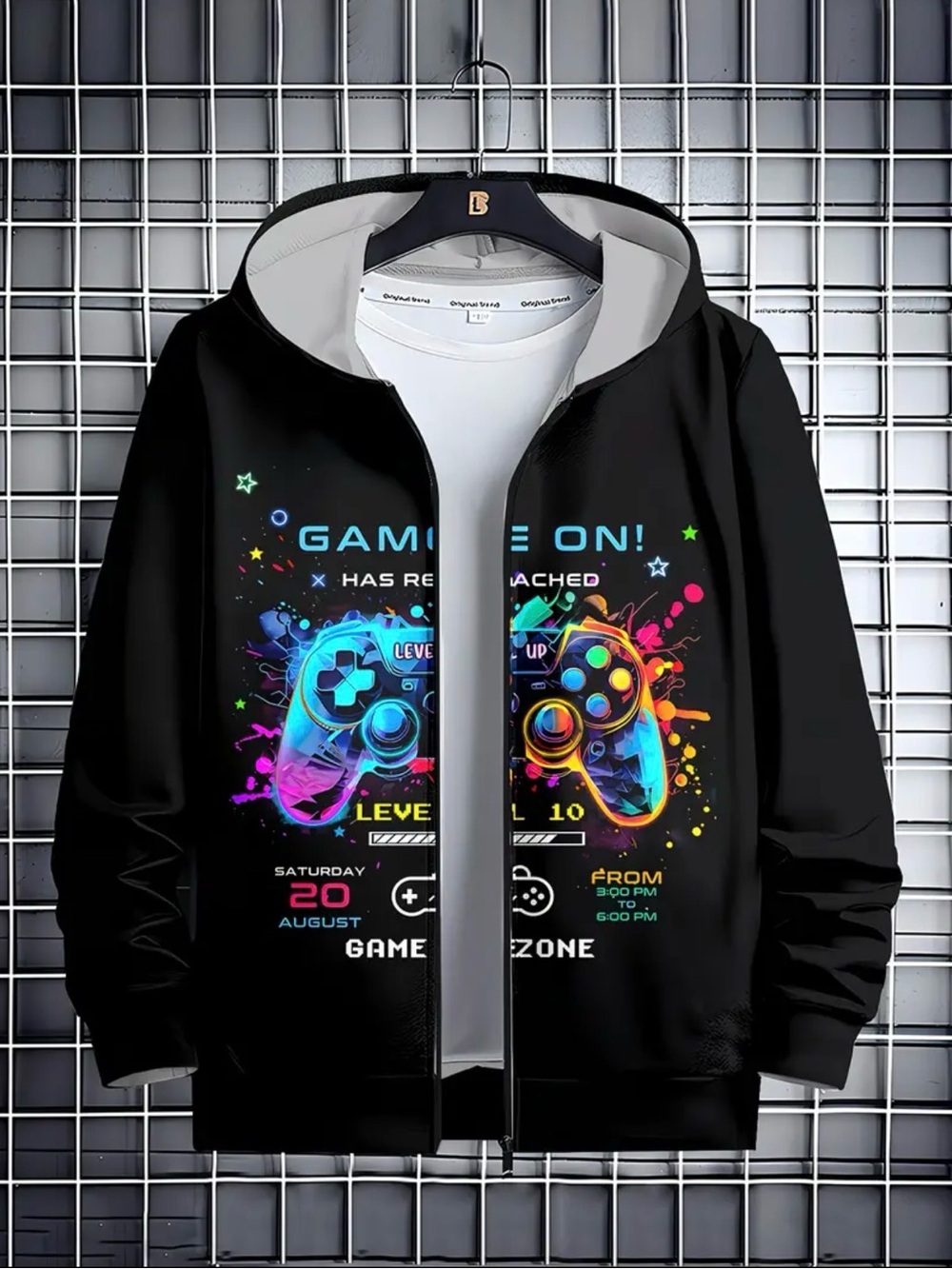 Gaming Zone Black Gamer Hoodie with Neon Controller Graphic